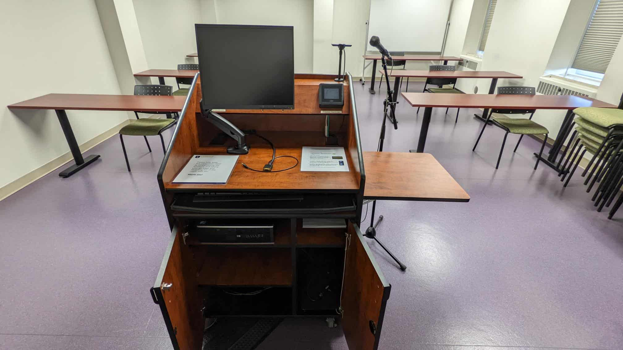 Classroom podium, completely open to show all components.