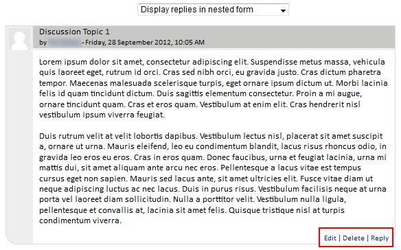 Screenshot of forum discussion topic with "edit - delete - reply" links highlighted
