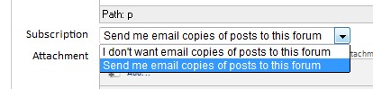 Screenshot of forum post email notification options select list
