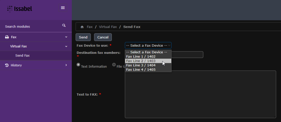 fax device line process selection. select one of the four fax lines.