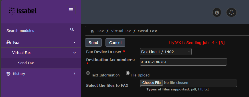 continuing fax transmission process, with the words 