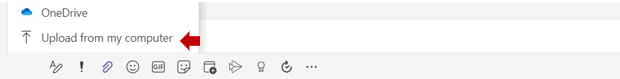 a screenshot of the menu that opens from the "Attach" button. An arrow points to the "Upload from my computer" option. 