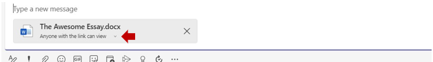 a screenshot of a document attached before submission. An arrow points to a dropdown that reads "Anyone with this link can view"