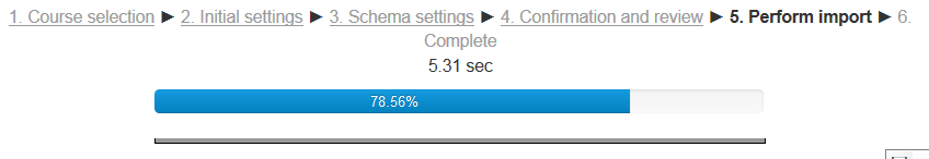Course import screen with partially completed progress bar